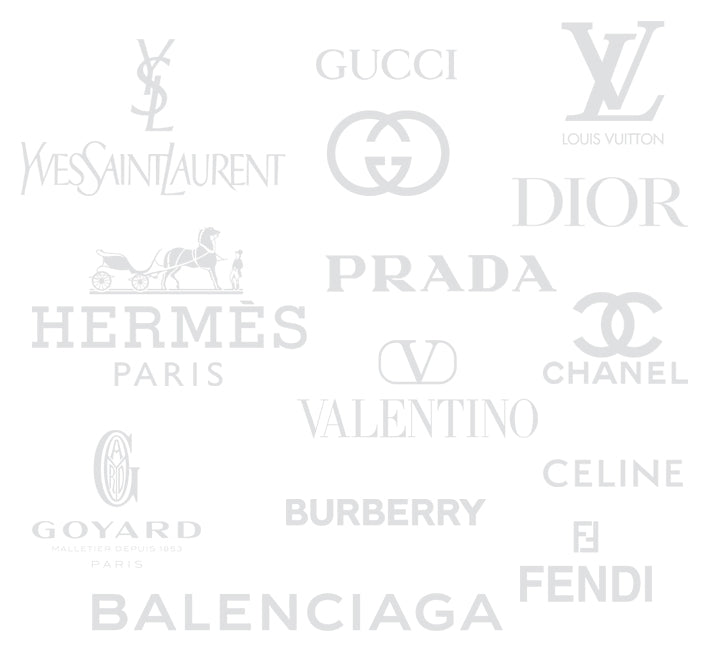 List of luxury brands we work with: Chanel, Cartier, Piaget, Gucci, Louis Vuitton, Hermès, Dior, Tiffany & Co., Bulgari, and more.