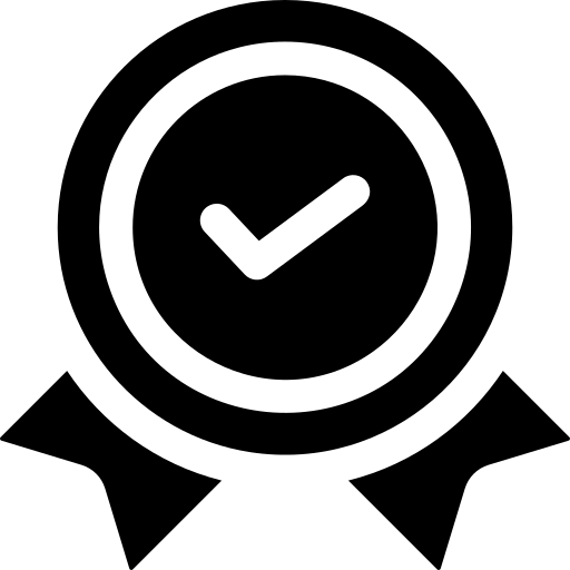 An icon of a ribbon with a checkmark in the center, symbolizing trust and reliability for collateral loan services.